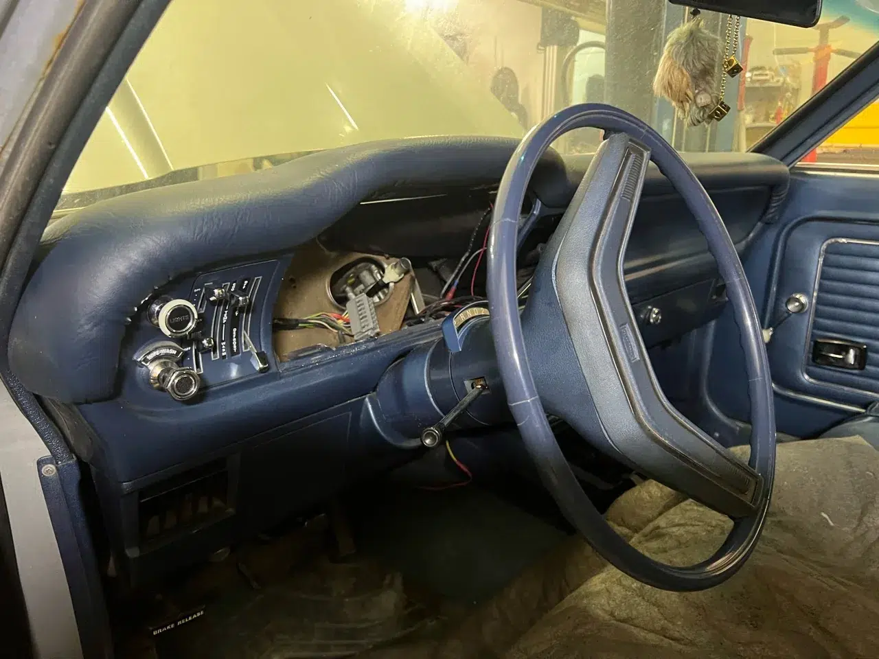1977 Ford Maverick dashboard with the instrument cluster removed