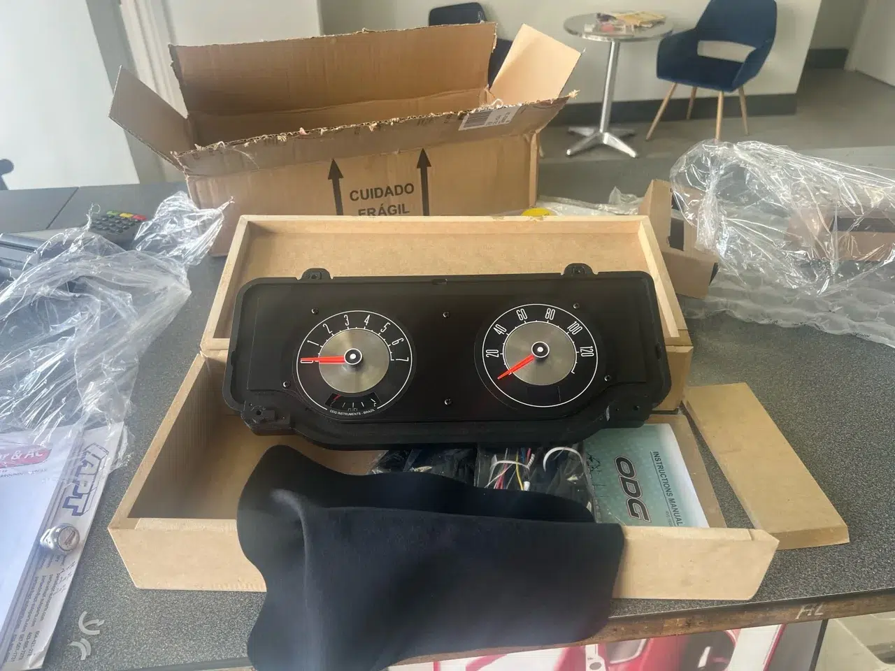 ODG instrument cluster unpacked from its shipping box