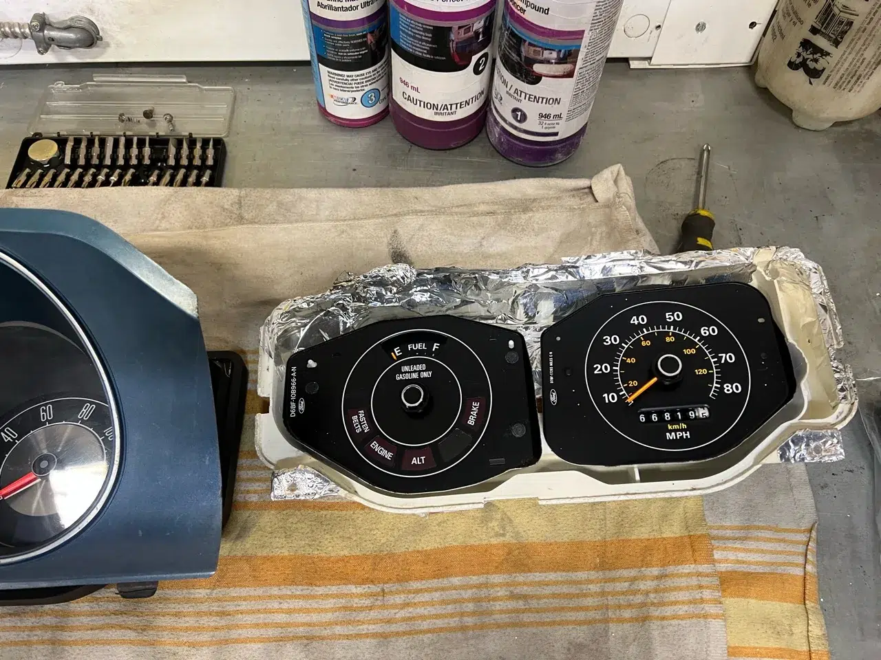 Original fuel gauge and speedometer removed from a 1977 Ford Maverick